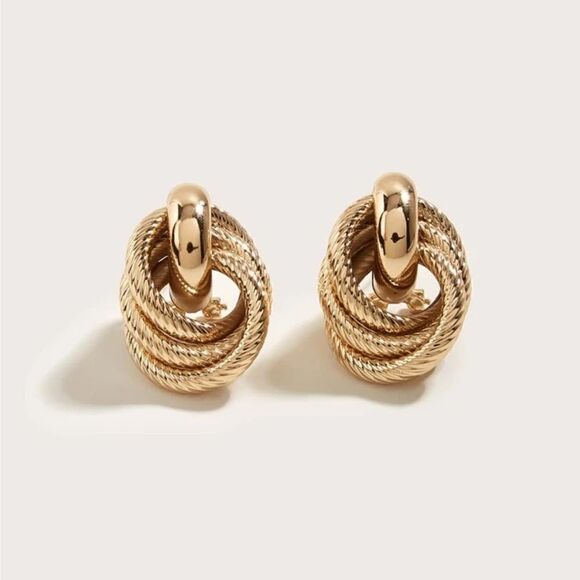 Gold geo twist stud earrings #64 - Picture 1 of 4